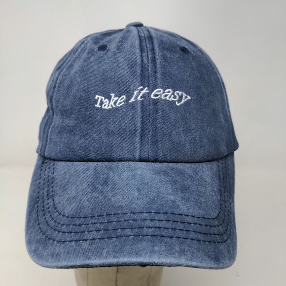 Take It Easy Men's Slideback Hat Blue Adjustable Embroidered Spell Out - Picture 3 of 11